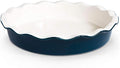KooK Deep Dish Pie, Pecan Dessert Dish, Porcelain, Ceramic, Deep Dish Plate 10 Inch, Apple Pie, Ruffled Wave Edge, Reusable Round Pan, Oven and Dishwasher Safe, 44 Oz (Navy)