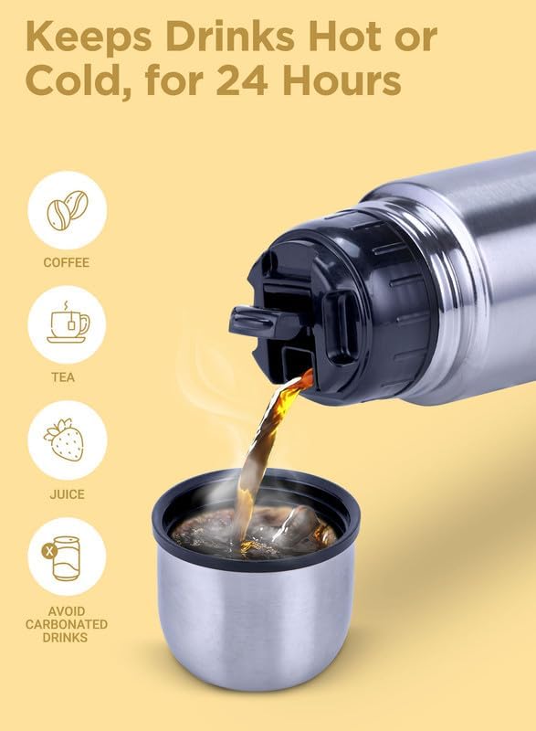 Milton Vacuum Flask for Hot Drink 500 ml (16 oz), Stainless Steel Double Walled Insulated Water Bottle for 24 Hour Hot and Cold Drinks, Leak proof, BPA Free, Thermosteel Flip Lid Set of -2