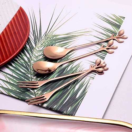 AnSaw Elegant Rose Gold Leaf Coffee Spoons - 10-Piece, 4.7" Mini Stainless Steel Espresso & Dessert Tea Spoons, Perfect for Demitasse & Small Servings