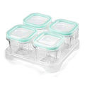Matyz 4-Pack Glass Baby Food Containers with Airtight Lids and Stackable Tray (Mint Green, 3 OZ Each) - Glass Food Containers Freezer Safe for Baby Toddler - Stackable Baby Food Containers Glass