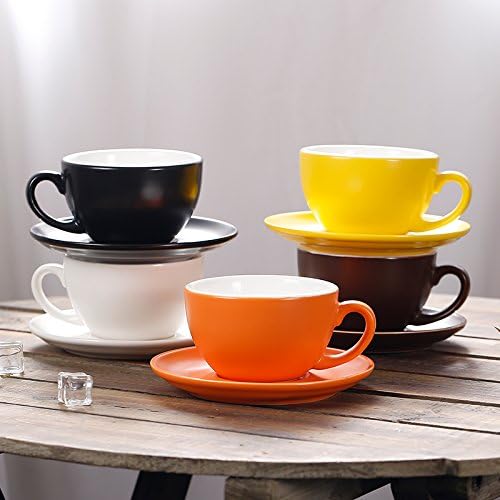 Double Espresso Coffee Cup and Saucer, Small Cappuccino and Speciality Coffee, New Bone China for Coffee Shop and Barista (Matte Orange, 5 oz)
