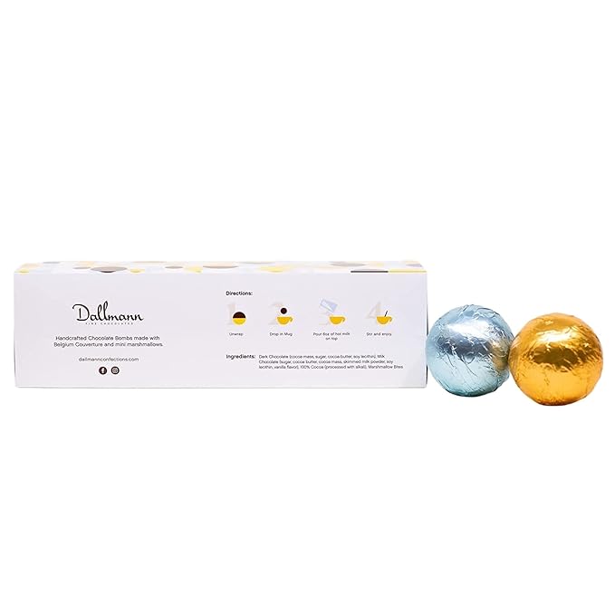 Dallmann Confections Bombalicious Hot Chocolate Bombs - Gourmet Belgian Chocolate Bombs With Mini Marshmallows - Milk & Dark Chocolate | Ideal Gift Theme for Birthday | Parties | New Year (Pack of 4)