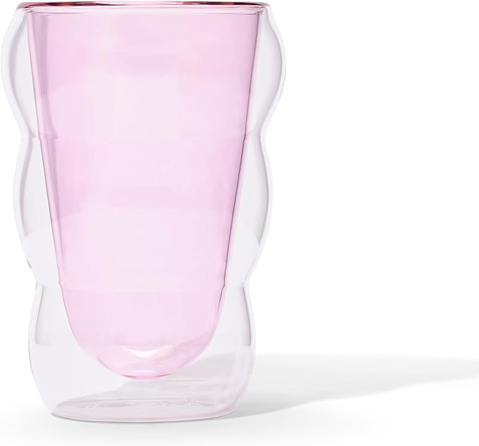Glass Cloud cups 12 oz Double Wall Insulated Glass Cups - heat-resistant borosilicate glass -perfect for iced teas, lattes, and all your favorite sips (Pink)