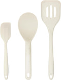 Silicone Utensils 3-Piece Set – Rubber Spatula, Slotted Turner, and Rice Paddle – Complete Heat-Resistant Set for Non-Stick Cookware – Kitchen Tools and Accessories for Cooking & Baking – Cream