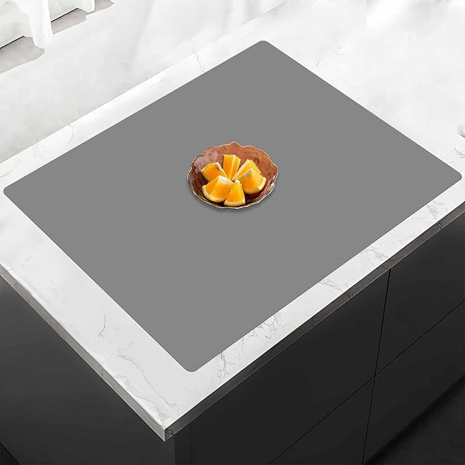 24"x24"(60cmx60cm) Silicone Mat for Kitchen Counter, Heat Resistant Non-Slip Countertop Protector, Waterproof Silicone Craft Mat for Kitchen Island, Light Gray