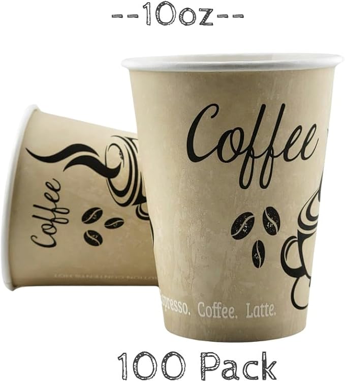 Smygoods Disposable Coffee Cups, To Go Paper Hot Cups, Classic Design (10 OZ, 100 Count) For Hot Beverages, Coffee, Tea, Espresso, Cocoa - Vasos Para Cafe