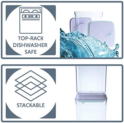 BopTop (5pc Set) Airtight Food Storage Container – Mechanical Silicone Seal Canister - BPA-Free Stackable - 2.5Qt/1.5Qt/.9Qt/.85Qt/.5Qt