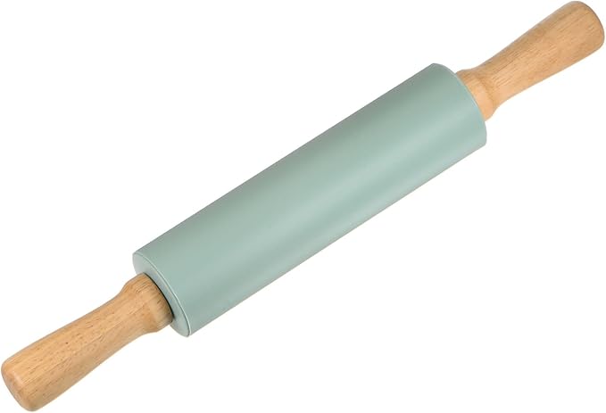 HARFINGTON Silicone Rolling Pins for Baking 15 Inch Wooden Handle Non Stick Rolling Pin Small Roller Playdough Rolling Pins for Dough Pizza Pastry Fondant Kitchen, Dark Green