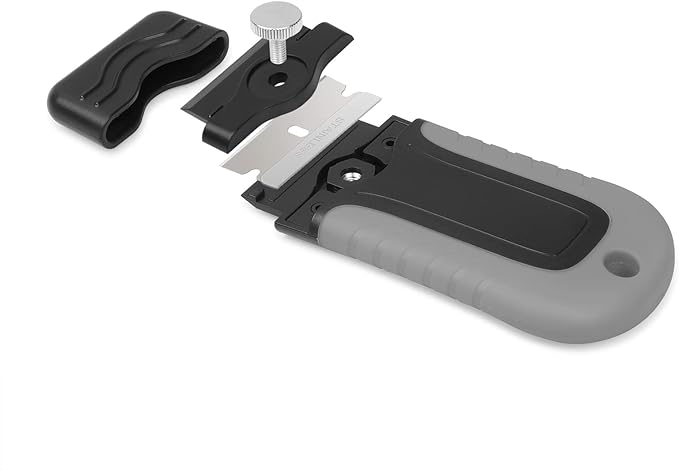 Gomake Razor Blade Scraper Tool with Blade Storage Container, Glass Cooktop Stove Scraper with 10PCS Stainless Steel Blades for Glass Clean,Paint,Old Label,Decal Sticker,Adhesive Remover-Grey