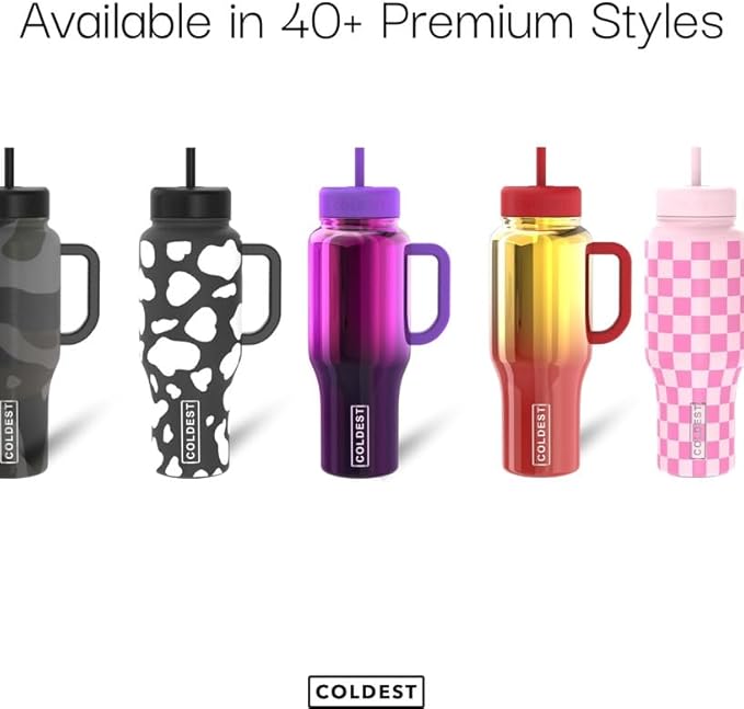 Coldest 40 oz Tumbler with Handle and Straw, 100% Leak Proof Insulated Tumbler with Lid and Straw (3 Lids), Stainless Steel Tumblers for Women & Men, Cup Holder Friendly, 46 oz (Snowstorm Spiral)