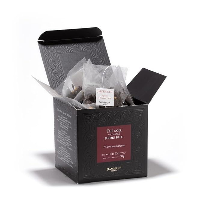 Dammann Freres Sachets, Jardin Bleu Tea Bags, Premium Gourmet French Black Tea, Blend Strawberry, Rhubarb Flavors, 25 Count (Single Pack)