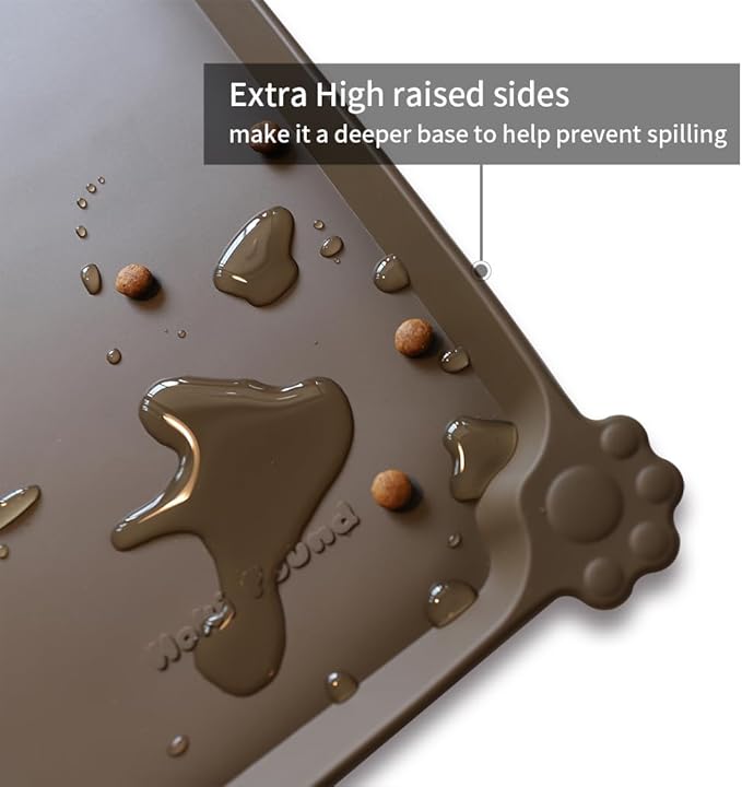 Hoki Found XX-Large Silicone Pet Food Mats Tray - Non Slip Pet Dog Cat Bowl Mats Placemat - Dog Pet Cat Feeding Mat - Waterproof Dog Cat Food Mats -Pet Water Mats for Carpet - Coffee