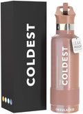 Coldest Insulated Water Bottle with Straw Lid - Stainless Steel Metal Insulated Bottle for Men & Women (Rose Gold Glitter, 21 oz)