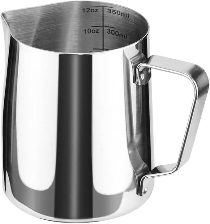 HOFASON Stainless Steel Milk Frothing Pitcher Cappuccino Pitcher Pouring Jug Espresso Cup Creamer Cup for Latte Art, 12 Ounce (350 ML)