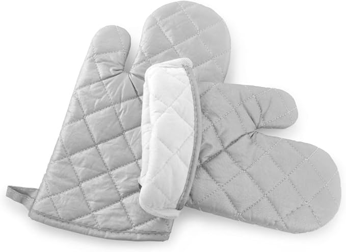 13 Inch Heat Resistant Oven Gloves New Cotton Oven Mitts Kitchen Gloves High Temperature Cooking Tool BBQ Gloves (13" Silver, 13 Inch)