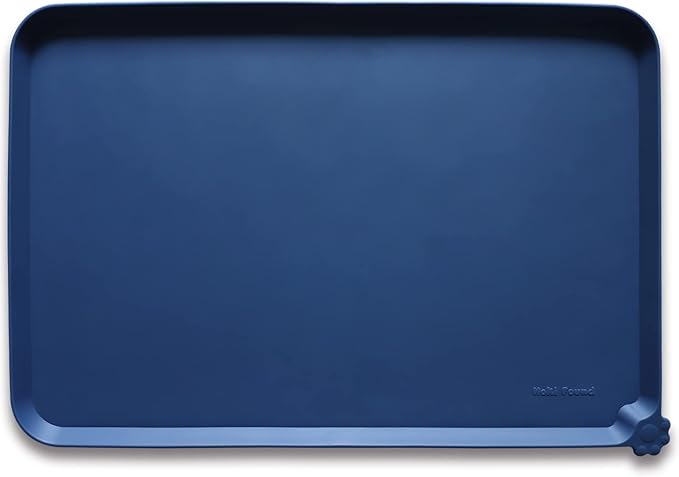 Hoki Found XX-Large Silicone Pet Food Mats - Non-Slip Dog & Cat Bowl Placemats - Waterproof Feeding Mats - Ink Indigo