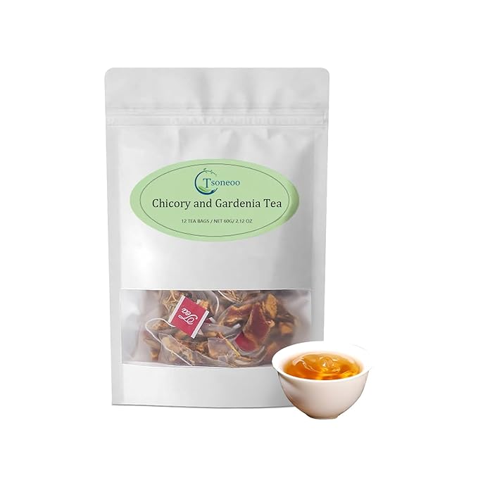 12 Tea Bags Chicory & Gardenia Herbal Tea - Gardenia, Chicory, Honeysuckle, Licorice, Tangerine Peel, Natural Sugar Free Blend, Vegan & Caffeine Free (1pc)
