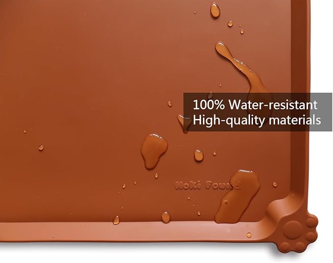 Hoki Found Large Silicone Non Slip Pet Feeding Mats - Waterproof Dog Cat Bowl Mats - Caramel