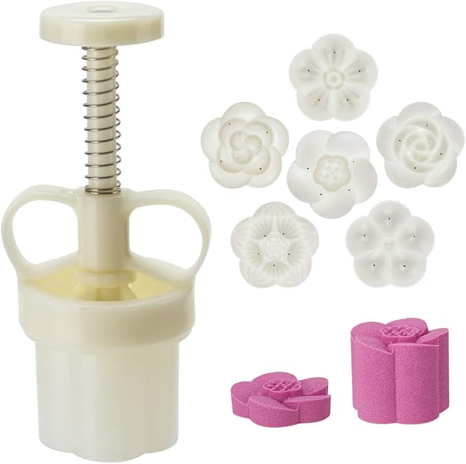Moon Cake Mold Chinese Mid-autumn Festival Cookie Stamp Set, Thickness Adjustable 50g 6 Stamps Mooncake Shortbread Press DIY Decoration Hand Cutter Cake Polvoron Mold
