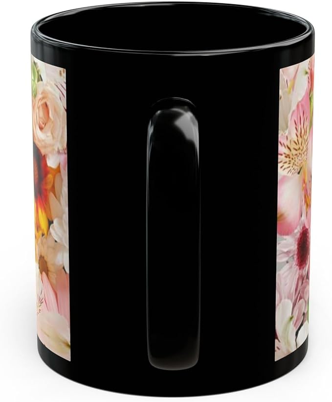 11 OZ Novelty Coffee Mugs - Christmas Gift (Black Floral Mug)