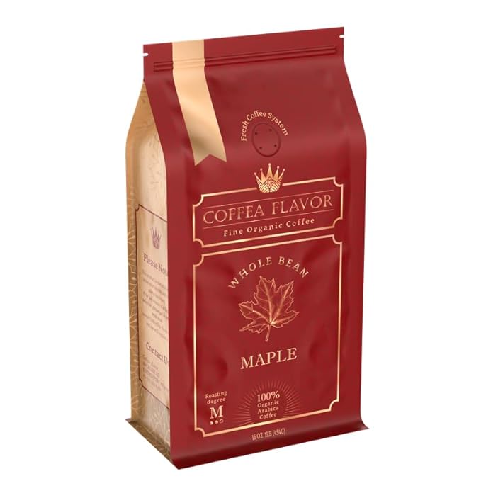 Maple flavored coffee – 100% arabica coffee beans whole, Single Origin, medium roast, USDA Organic, Naturally No Artificial Sweeteners– by Coffea Flavor