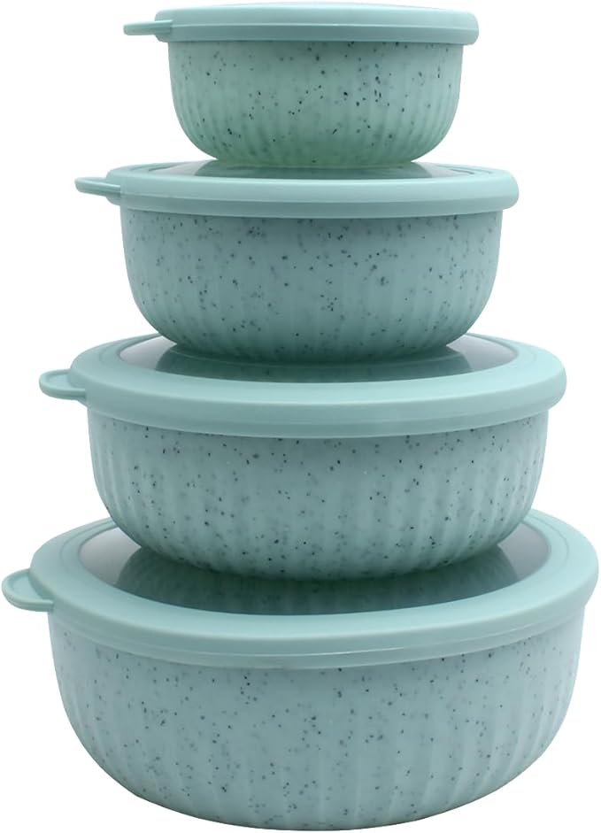 COOK WITH COLOR Prep Bowls with Lids- Wide and Deep Nesting Plastic Small Mixing Bowl Set with Lids, 8 Piece Set - Wide Bowls, Speckled Mint