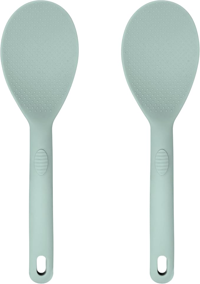 Silicone Rice Paddle Set – 2-Piece Set of Spoon Spatulas for Non-Stick Cookware – Kitchen Tools and Accessories with Comfortable Handles, Heat-Resistant Utensils for Cooking and Baking – Pastel Green
