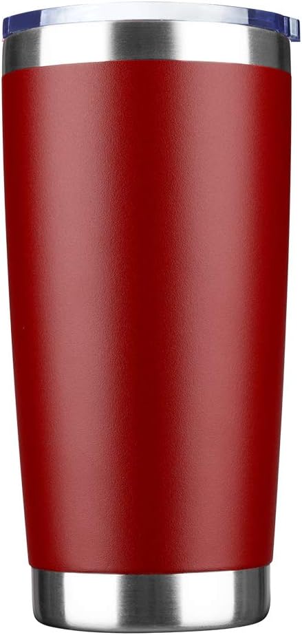 20oz Tumbler Bulk Stainless Steel Vacuum Insulated Tumblers with Lid Double Wall Travel Mug, Durable Powder Coated Coffee Cup, Suitable for Ice Drinks and Hot Beverage (Red 1pack)