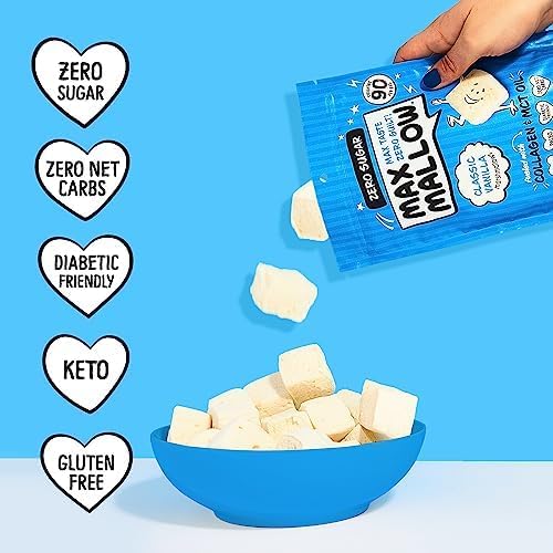 Max Mallow Sugar Free Marshmallows - Keto Friendly, Perfect for S'mores, Hot Chocolate, and Baking with Zero Sugar Snacks, Smores Mct Oil Zero Sugar Marshmellow Marshmallow Classic Vanilla, 2 Pack