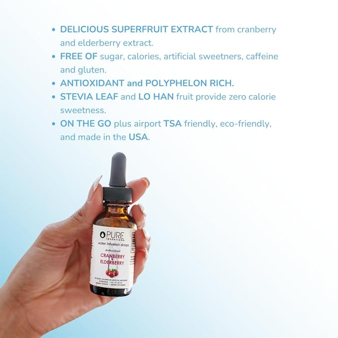 Pure Inventions - Cranberry & Elderberry Water Infusion Drops - Antioxidants & Electrolytes - Health & Wellness Drink -Immunity Support -Sugar Free, Zero Calorie, No Artificial Sweeteners -60 Servings