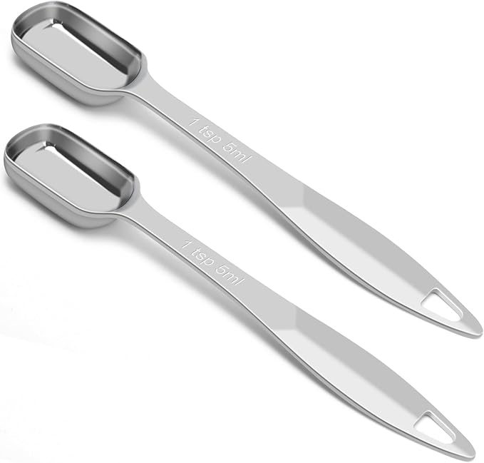 2 Pcs 1 Teaspoon(5 mL | 1 Tsp | 1/3 Tbsp | 5 cc | 1/6 oz) Stainless Steel Single Measuring Spoon, Long Handle Metal Measuring Spoon, Kitchen Gadgets for Cooking & Baking