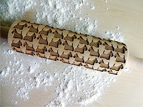 TERRIER PATTERN EMBOSSING ROLLING PIN SCOTTISH TERRIER DOG PATTERN ENGRAVED ROLLING PIN with SCOTTIE for EMBOSSED COOKIES