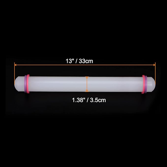 HARFINGTON 2pcs Fondant Rolling Pin 13 Inch x 1.38 Inch Adjustable Guide Rings Non-Stick PP Plastic Fondant Roller Dough Roller Kitchen Decorating Tools for Cookie Pastry Pizza Clay