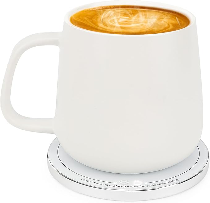 APEKX Self-Heating Ceramic Coffee Mug - Stable 130°F Temperature, 15W Wireless Phone Charging, 12.8 fl oz Capacity - USB-C Enabled. (White)