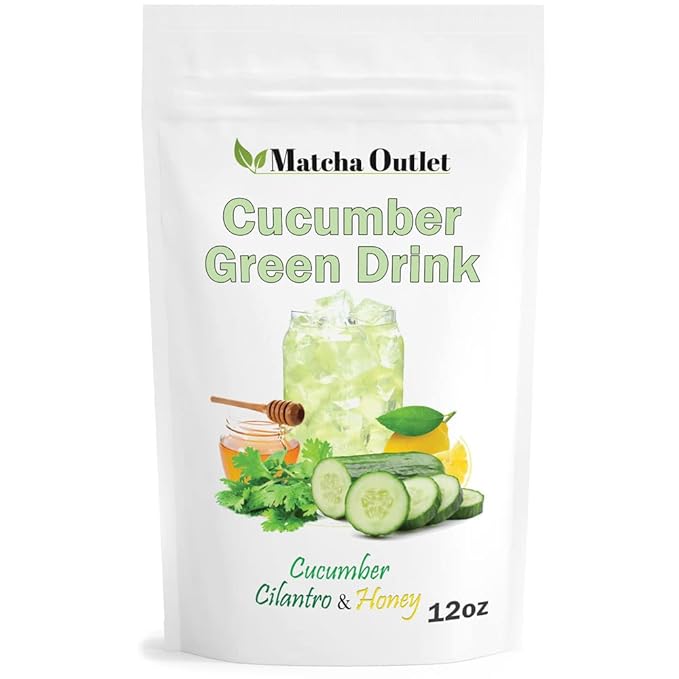Green Drink Powder Cucumber Cilantro Honey Refresher Natural Superfood 12oz Great For Loaded Tea Bubble Tea