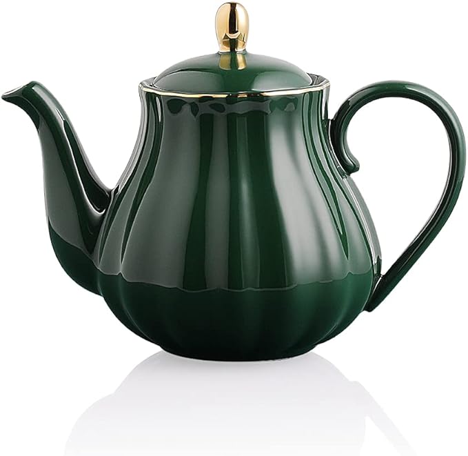Sweejar Royal Teapot, Ceramic Tea Pot with Removable Stainless Steel Infuser, Blooming & Loose Leaf Teapot - 28 Ounce(Jade)