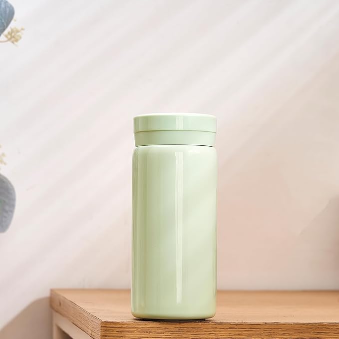 Mini Thermos Cute Water Bottle - 7 oz Tiny Insulated Vacuum 18/10 Stainless Steel Small Flask - Leak Proof & Spill Proof & Keeps Cold and Hot for Drink, Coffee, Tea - Light Green