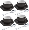 homEdge Premium Espresso Shot Cups and Saucers Set with Espresso Stainless Steel Spoons - 2.5 oz, Set of 4, Black