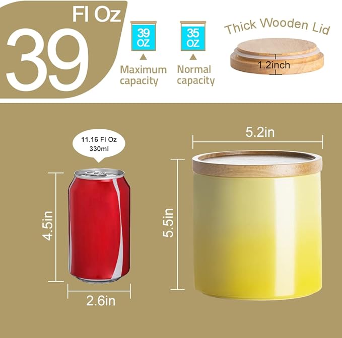 Sweejar Ceramic Food Storage Jar, Stackable Kitchen Canisters, Containers with Airtight Seal Wooden Lid for Serving Coffee Grounds, Coffee Bean, Flour, Tea, Spice and More - 39 Fl Oz (Gradient Purple)
