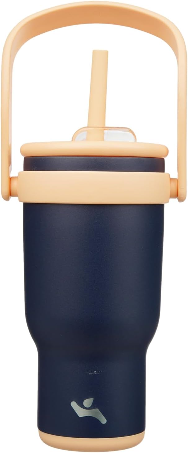 30 oz Tumbler with Side Handle, Insulated Water Bottle with Straw and 2 in 1 Lid, Stainless Steel Cup Travel Coffee Mug for Sports Office Gym,Navy Blue