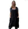 Women's Pinafore Square Apron Baking Cooking Gardening Works Cross Back Cotton/Linen Blend Dress with 2 Pockets