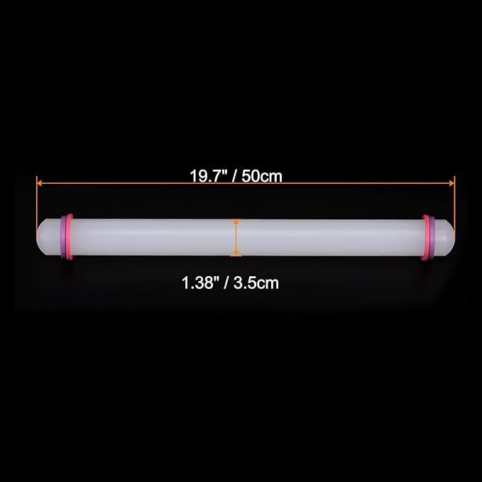 HARFINGTON Fondant Rolling Pin 20 Inch x 1.38 Inch Adjustable Guide Rings Non-Stick PP Plastic Fondant Roller Dough Roller Kitchen Decorating Tools for Cookie Pastry Pizza Clay