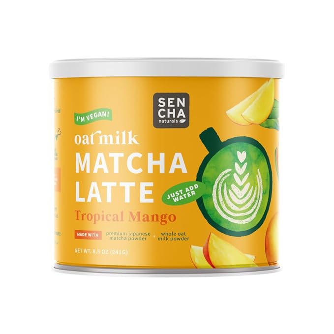 Sencha Naturals Oat Milk Matcha Latte Mix, Tropical Mango, 8.5 oz | Vegan, Dairy Free, Gluten Free Instant Latte Powder for Smoothies & Lattes | Premium Japanese Matcha Green Tea