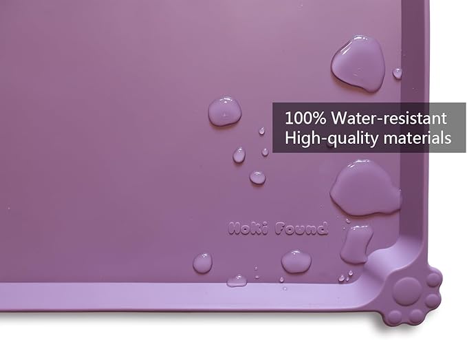 Hoki Found XX-Large Silicone Pet Food Mats - Non Slip Dog Cat Bowl Placemats - Waterproof Dog Cat Food Mats for Carpet - Amethyst
