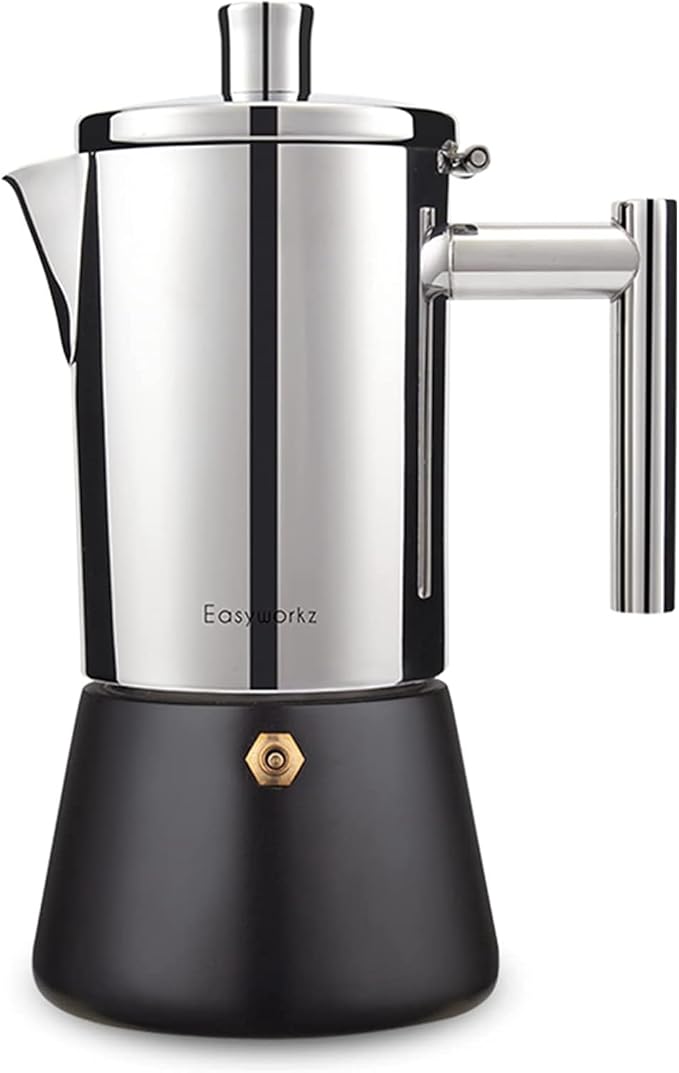 Easyworkz Diego Stovetop Espresso Maker Stainless Steel Italian Coffee Machine Maker 6Cup 10 oz Moka Pot Induction Espresso Pot