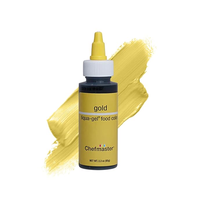 Chefmaster Gold Liqua-Gel® Food Coloring | Vibrant Color | Professional-Grade Dye for Icing, Frosting, Fondant | Baking & Decorating | Fade-Resistant | Easy-to-Use | Made in USA | 2.3 oz