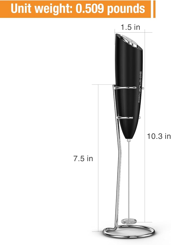 SIMPLETaste Milk Frother Handheld Battery Operated Electric Foam Maker, Drink Mixer with Stainless Steel Whisk and Stand for Cappuccino, Bulletproof Coffee, Latte