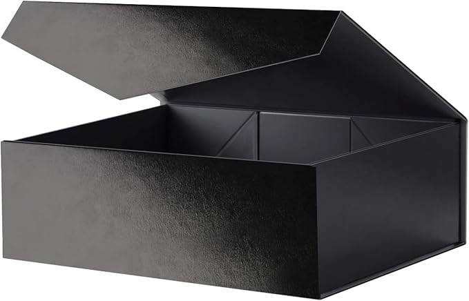 Large Black Collapsible Gift Box with Magnetic Closure Lid 13.5x9x4.1 Inches, Groomsman Proposal Box, Rectangle Present Box (Glossy Black, 1 Pack)