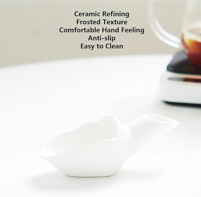 Coffee Bean Measuring Scoop with Funnel Coffee Bean Dosing Cup Ceramic Ground Coffee Spoon For Coffee Tea Sugar Flour (White)
