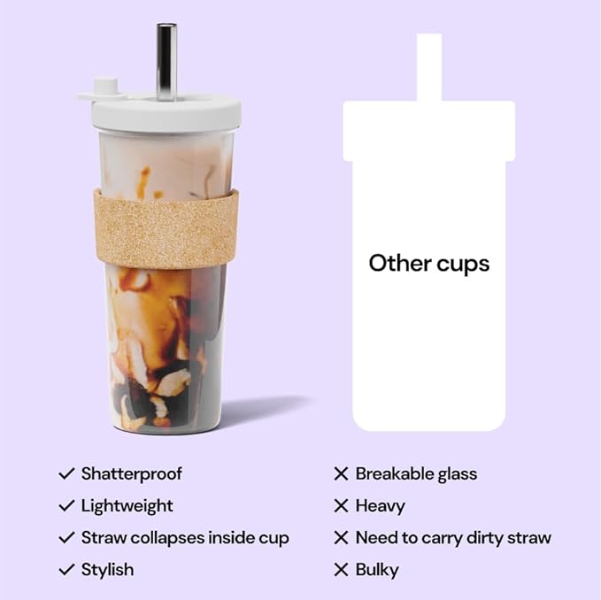 Dodoko Reusable Boba Cup and Straw Boba Tea Cup Bubble Tea Cup Reusable Iced Coffee Cup Cold Coffee Cup Smoothie Cup with Lid and Straw Smoothie Cup to go Smoothie Tumbler 24 oz - Night Black